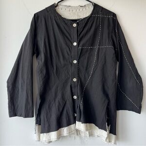 Tadashi Womens M Top Pleated Ruffled Black Top Cotton A-Line Poplin Career Artsy